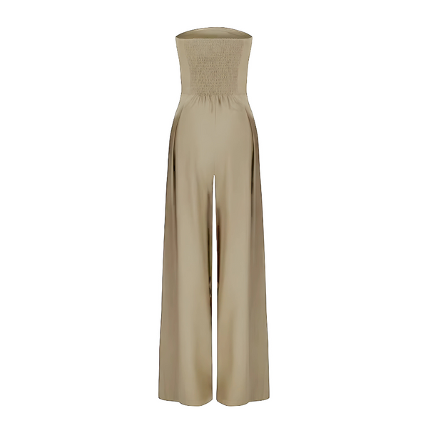 High Waisted Strapless Wide Leg Jumpsuit With Pockets