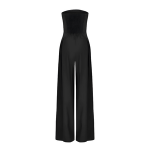 High Waisted Strapless Wide Leg Jumpsuit With Pockets