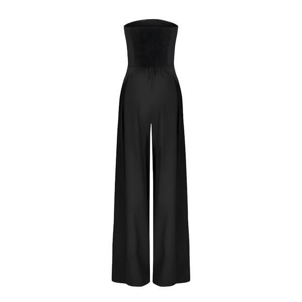 High Waisted Strapless Wide Leg Jumpsuit With Pockets