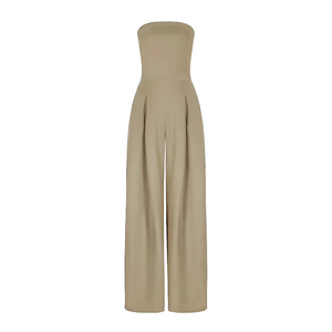 High Waisted Strapless Wide Leg Jumpsuit With Pockets