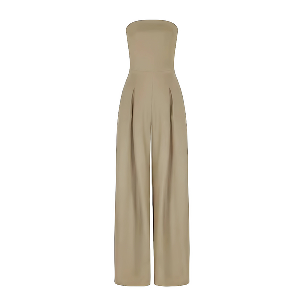 High Waisted Strapless Wide Leg Jumpsuit With Pockets
