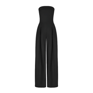 High Waisted Strapless Wide Leg Jumpsuit With Pockets
