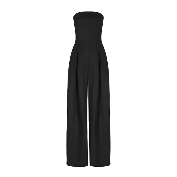 High Waisted Strapless Wide Leg Jumpsuit With Pockets