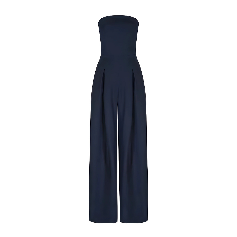 High Waisted Strapless Wide Leg Jumpsuit With Pockets