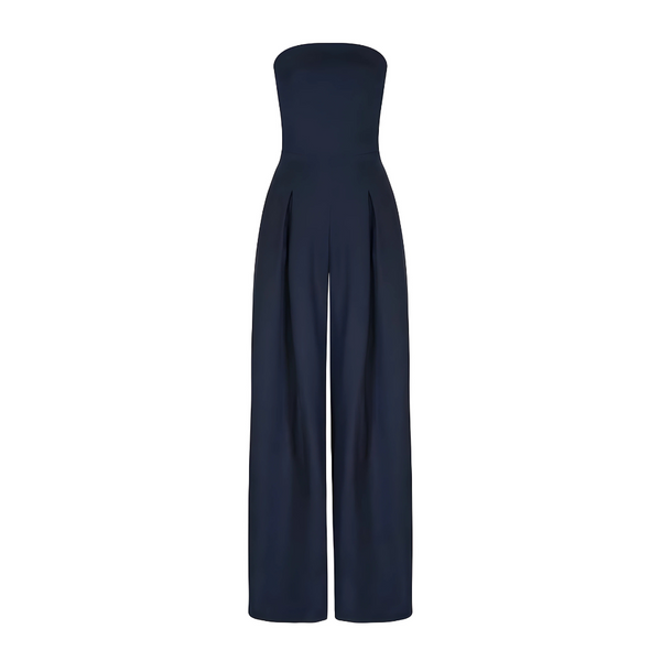 High Waisted Strapless Wide Leg Jumpsuit With Pockets