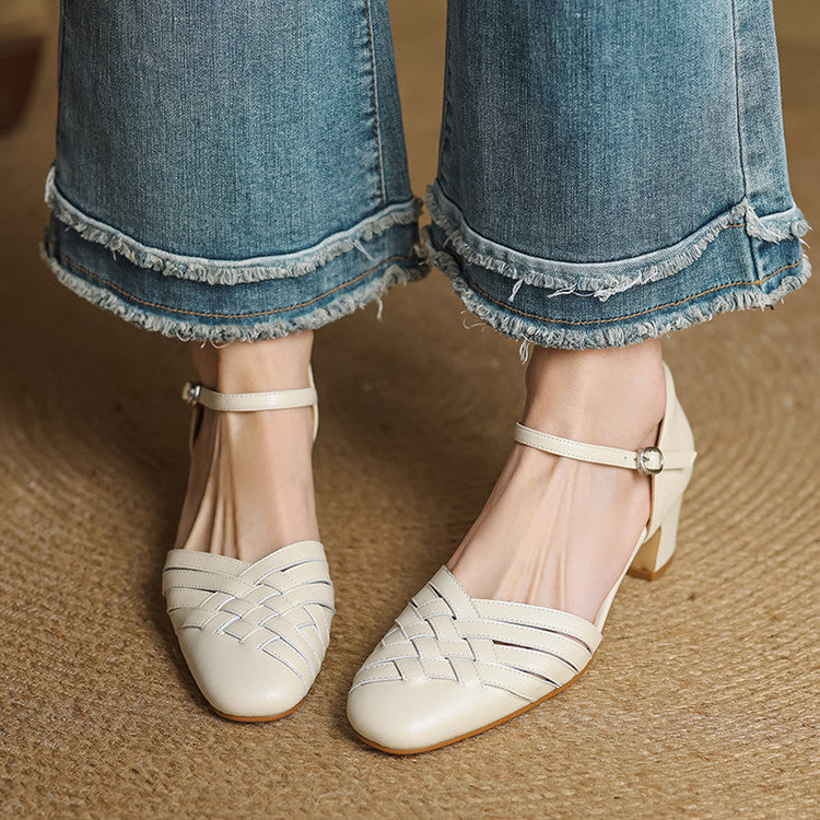 Genuine Leather Block Heels