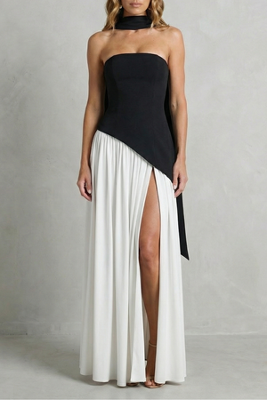 Asymmetric Drape Accent Strapless Formal Gown