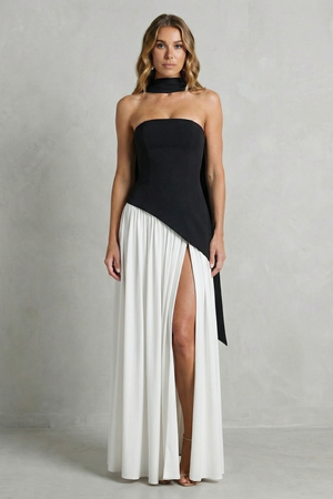 Asymmetric Drape Accent Strapless Formal Gown