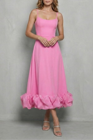 Romantic Ruffle Hem Sleeveless Midi Dress