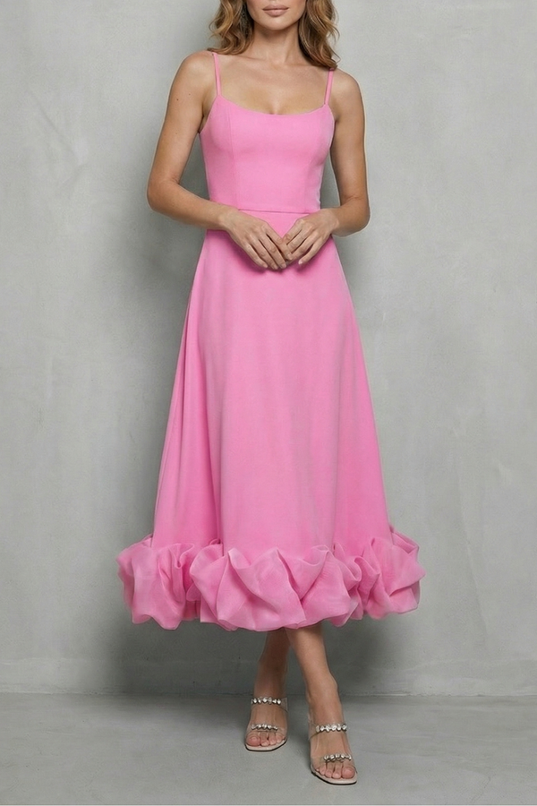 Romantic Ruffle Hem Sleeveless Midi Dress