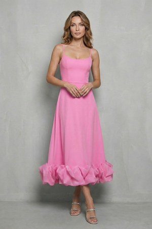 Romantic Ruffle Hem Sleeveless Midi Dress