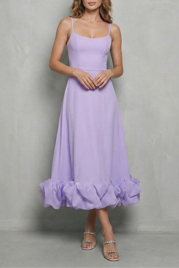Romantic Ruffle Hem Sleeveless Midi Dress