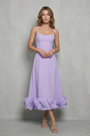 Romantic Ruffle Hem Sleeveless Midi Dress
