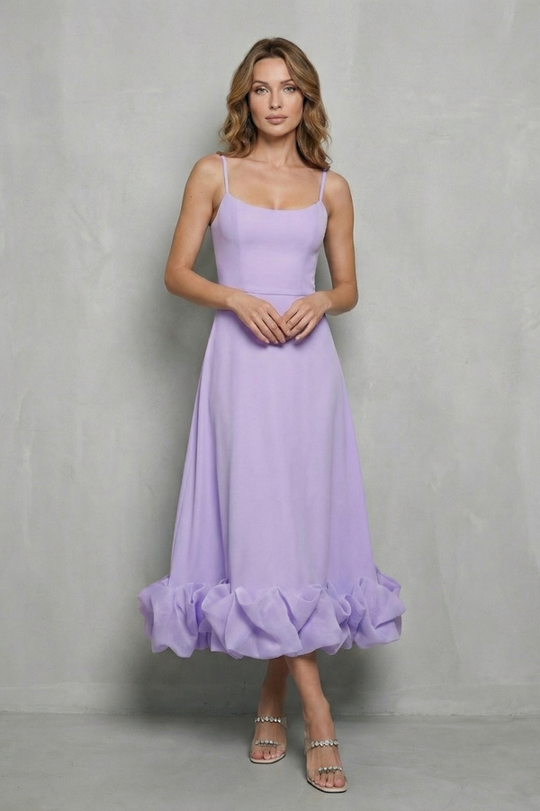 Romantic Ruffle Hem Sleeveless Midi Dress