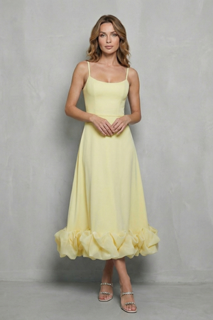 Romantic Ruffle Hem Sleeveless Midi Dress