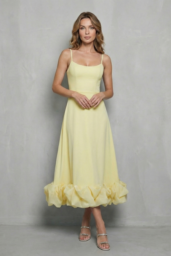Romantic Ruffle Hem Sleeveless Midi Dress