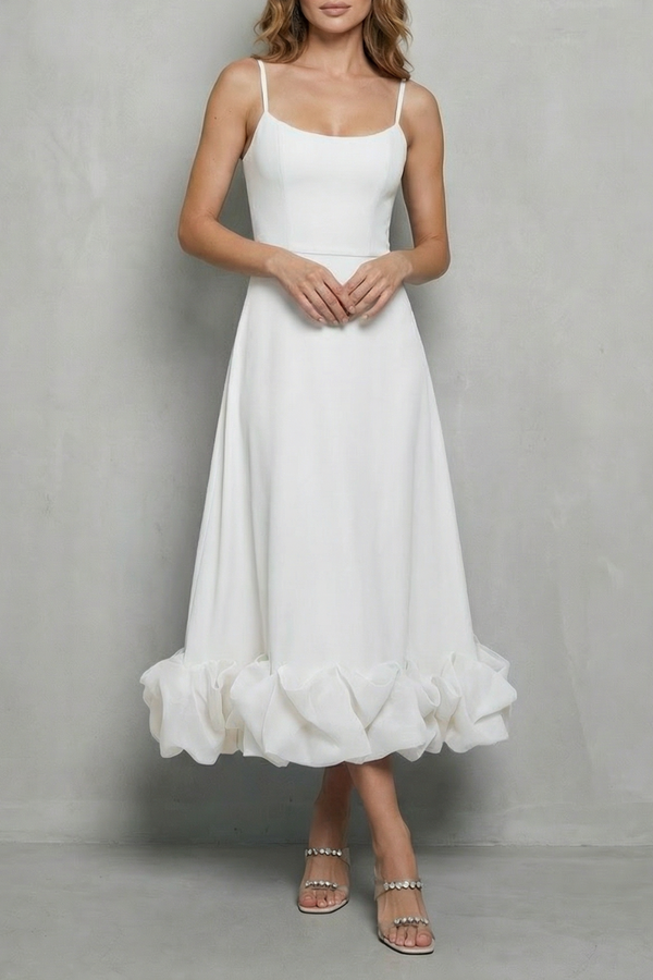 Romantic Ruffle Hem Sleeveless Midi Dress