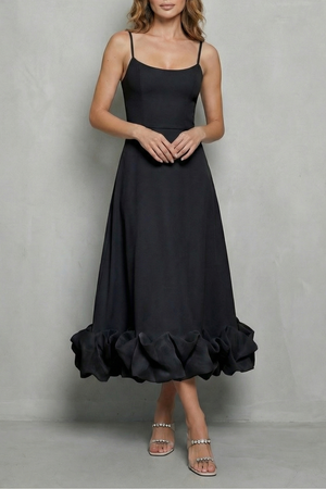 Romantic Ruffle Hem Sleeveless Midi Dress