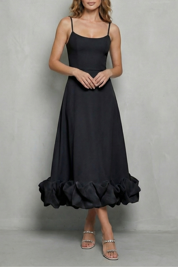 Romantic Ruffle Hem Sleeveless Midi Dress