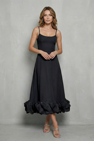 Romantic Ruffle Hem Sleeveless Midi Dress