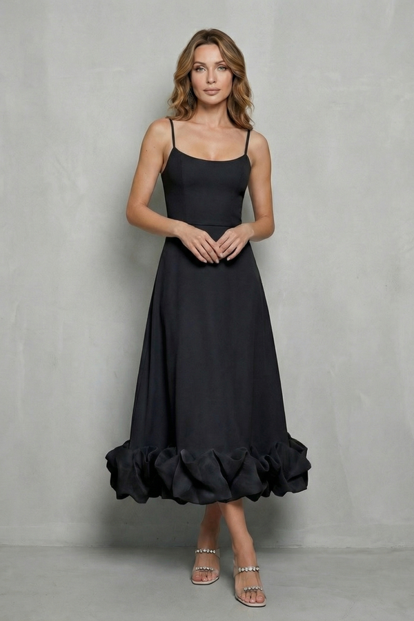 Romantic Ruffle Hem Sleeveless Midi Dress