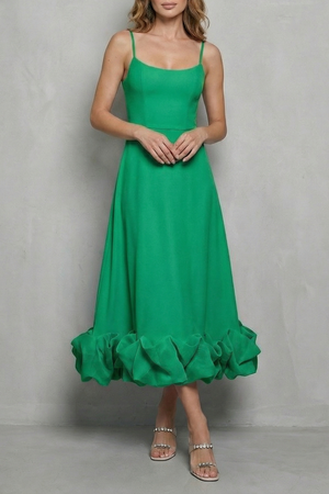 Romantic Ruffle Hem Sleeveless Midi Dress
