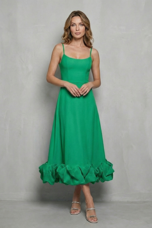 Romantic Ruffle Hem Sleeveless Midi Dress