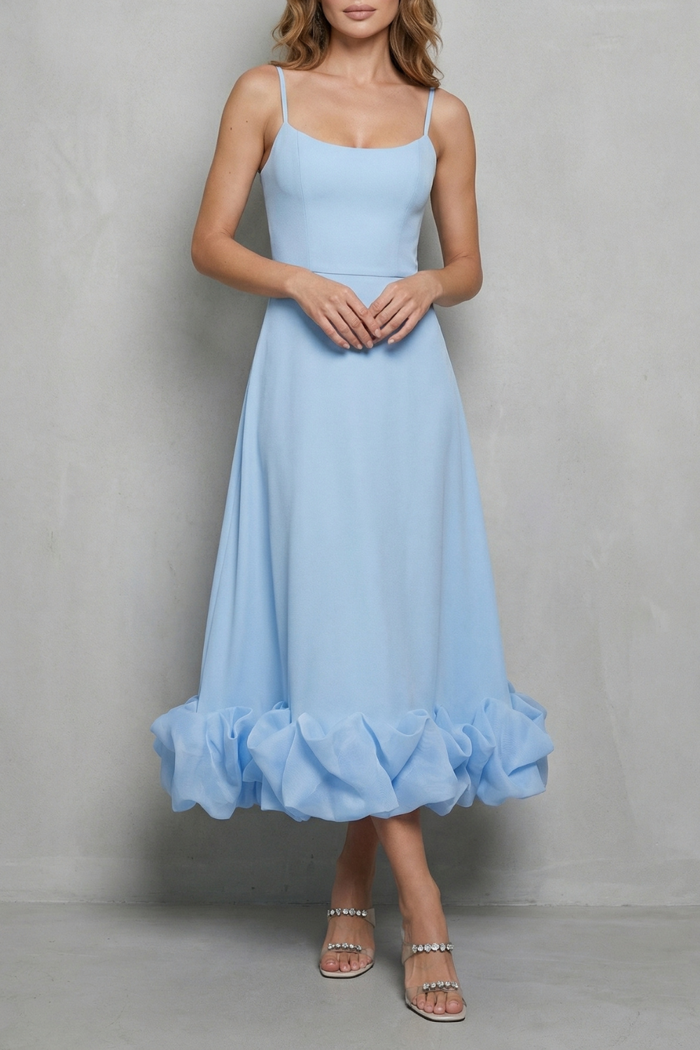 Romantic Ruffle Hem Sleeveless Midi Dress
