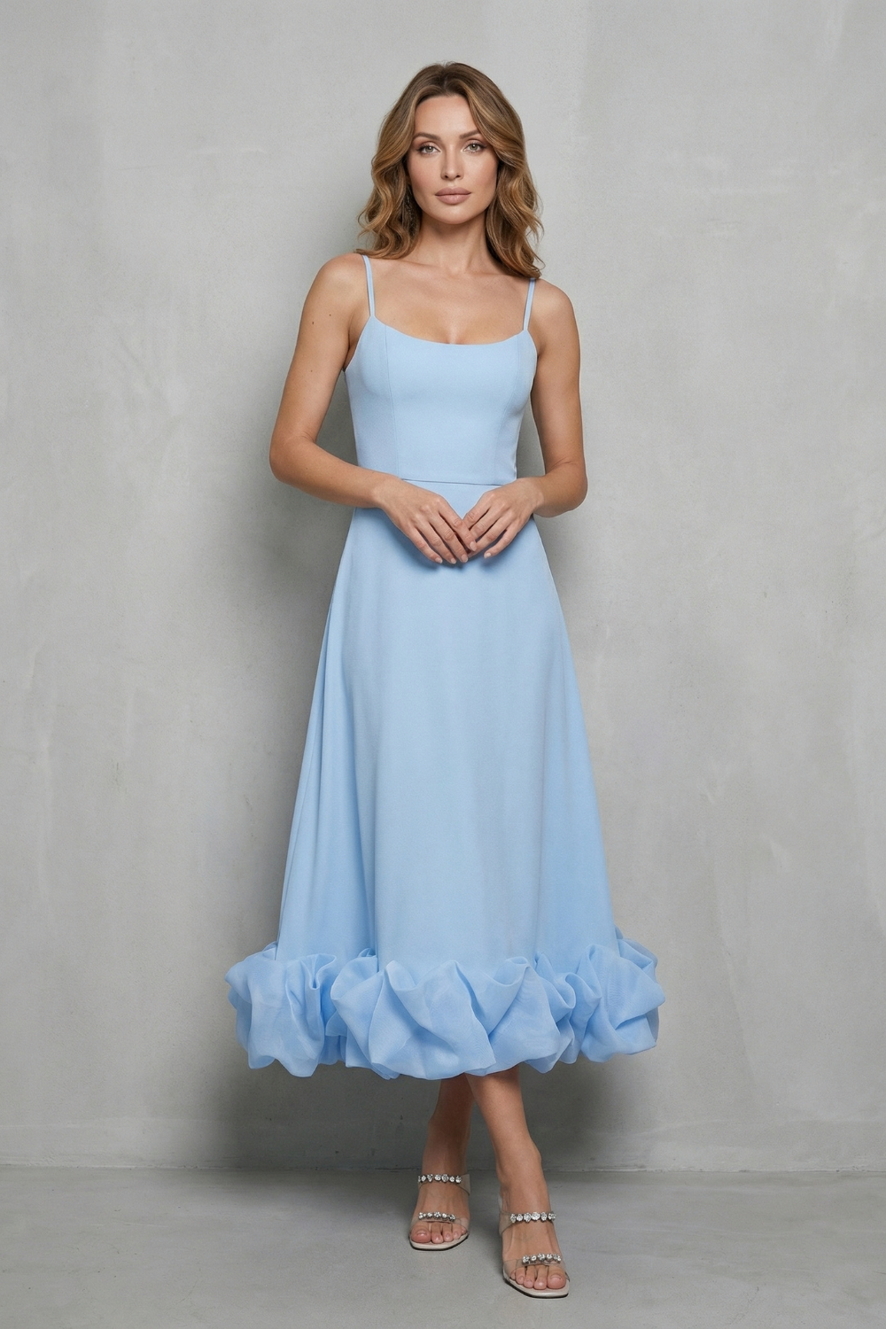 Romantic Ruffle Hem Sleeveless Midi Dress