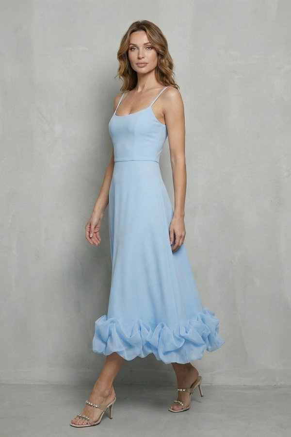 Romantic Ruffle Hem Sleeveless Midi Dress