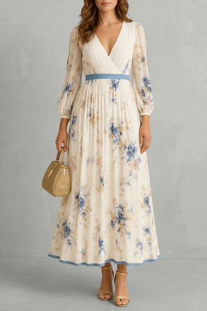 Romantic Pleats Floral Maxi Dress