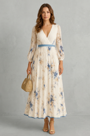 Romantic Pleats Floral Maxi Dress