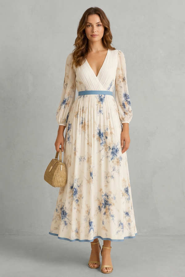 Romantic Pleats Floral Maxi Dress