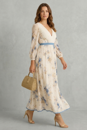 Romantic Pleats Floral Maxi Dress
