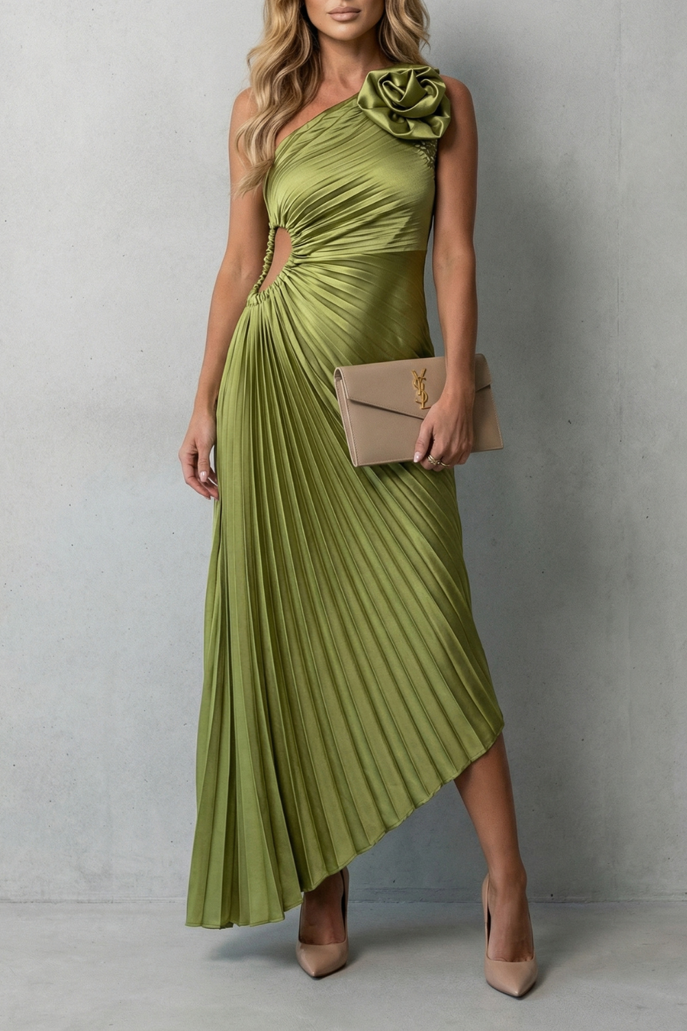 Statement Elegance One-Shoulder Pleated Maxi Dress