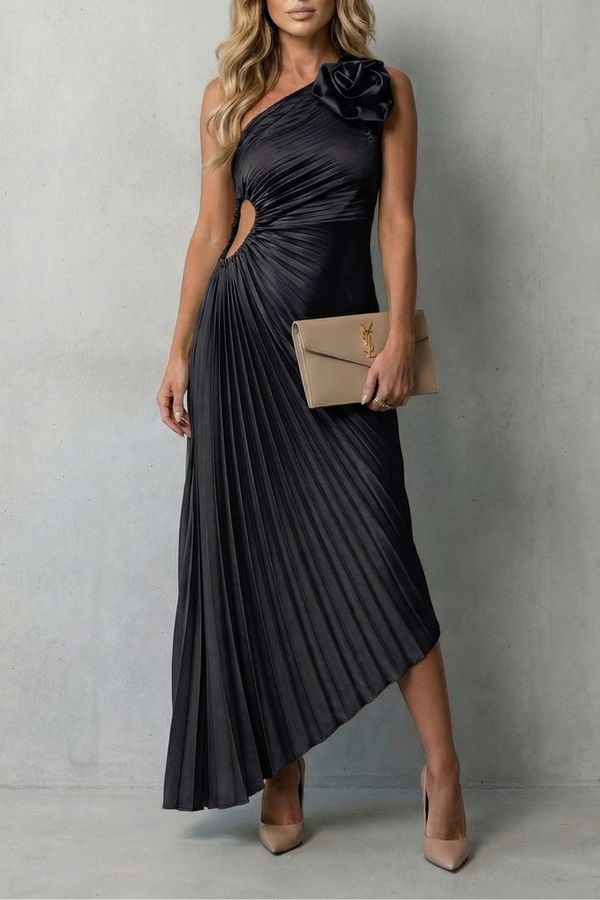 Statement Elegance One-Shoulder Pleated Maxi Dress