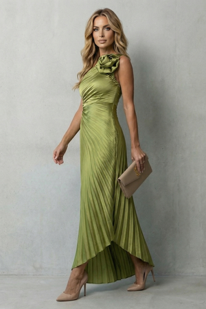 Statement Elegance One-Shoulder Pleated Maxi Dress