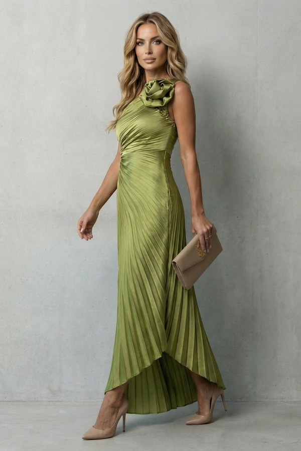 Statement Elegance One-Shoulder Pleated Maxi Dress