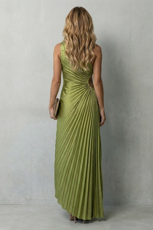 Statement Elegance One-Shoulder Pleated Maxi Dress