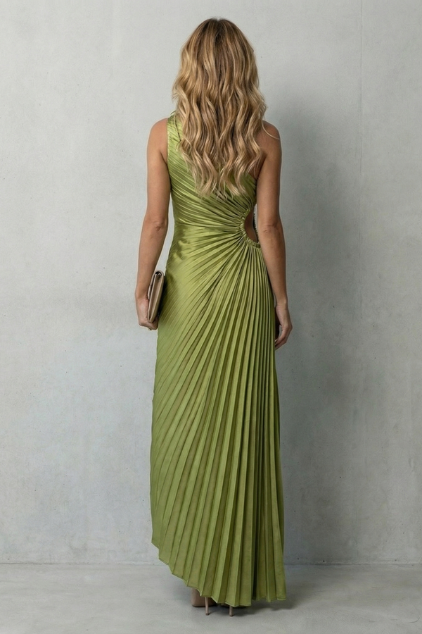 Statement Elegance One-Shoulder Pleated Maxi Dress
