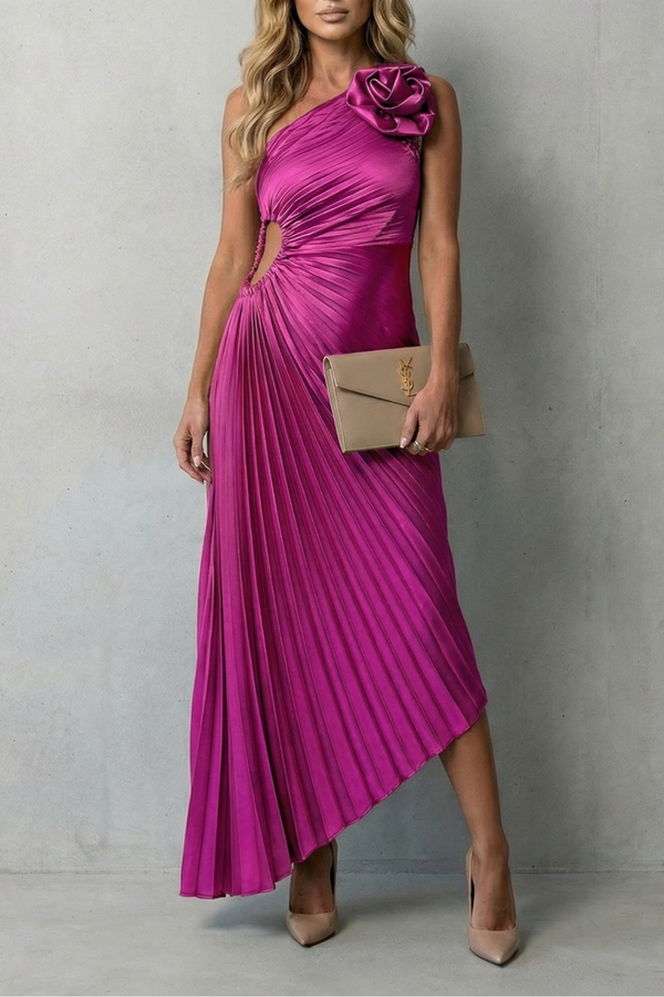 Statement Elegance One-Shoulder Pleated Maxi Dress