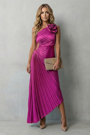 Statement Elegance One-Shoulder Pleated Maxi Dress
