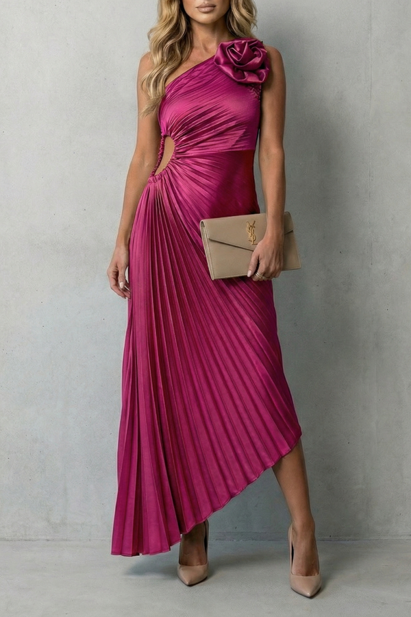Statement Elegance One-Shoulder Pleated Maxi Dress