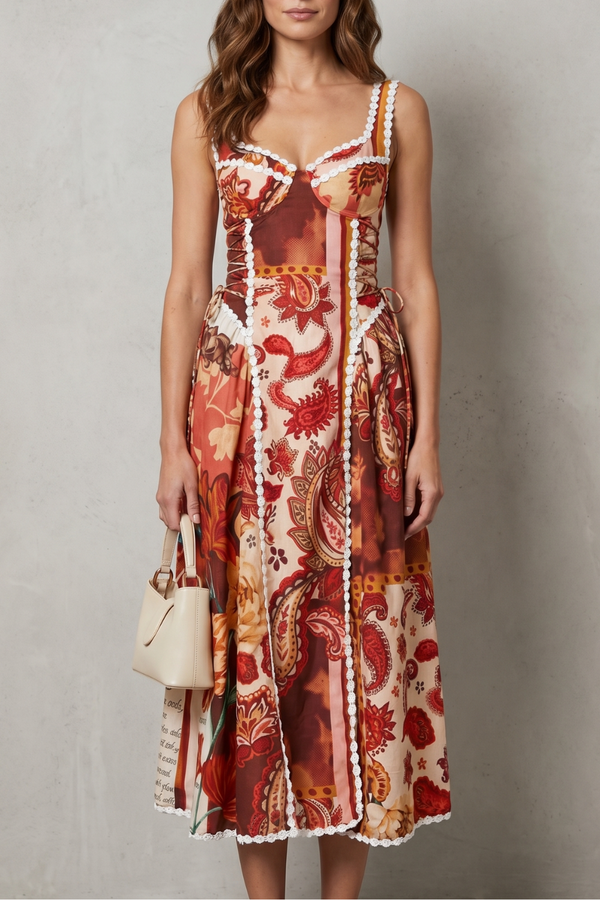 Paisley Floral Charm Midi Dress