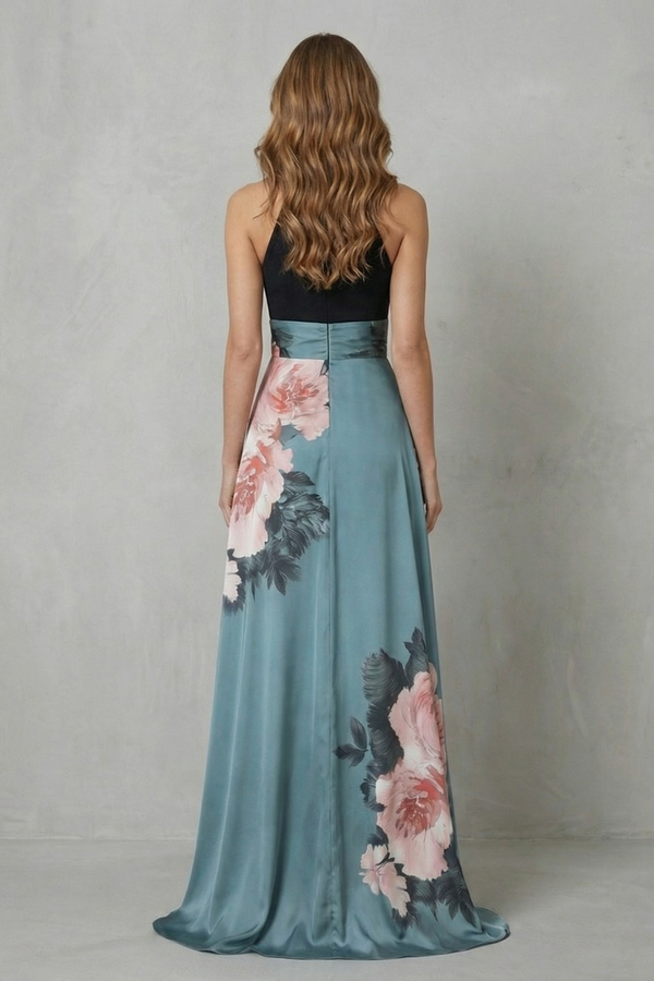 Contrast Floral Elegance Maxi Dress