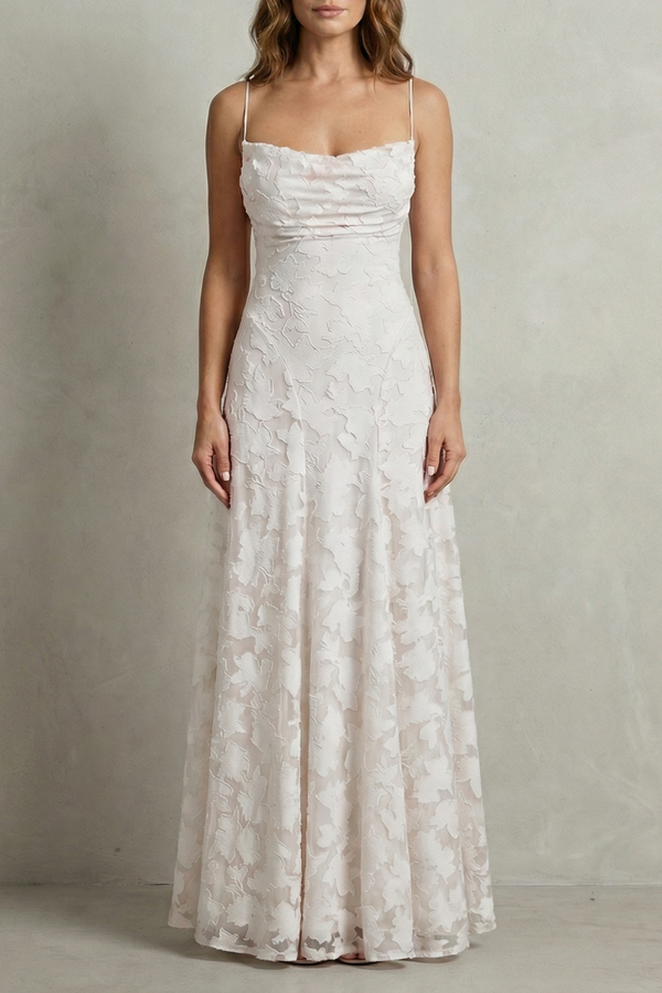 Romantic Floral Silhouette Sleeveless Maxi Dress