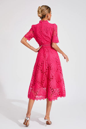 A-Line Fit And Flare Lace Midi Dress