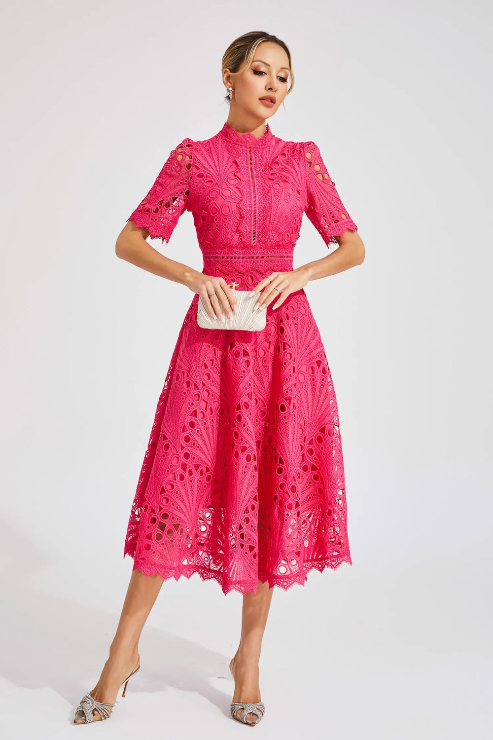 A-Line Fit And Flare Lace Midi Dress
