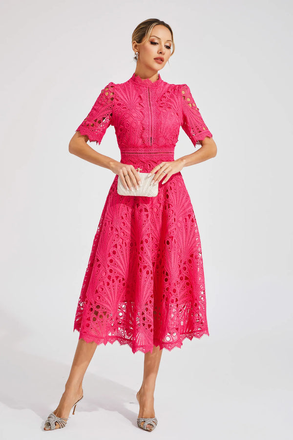 A-Line Fit And Flare Lace Midi Dress