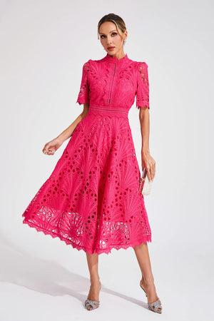 A-Line Fit And Flare Lace Midi Dress